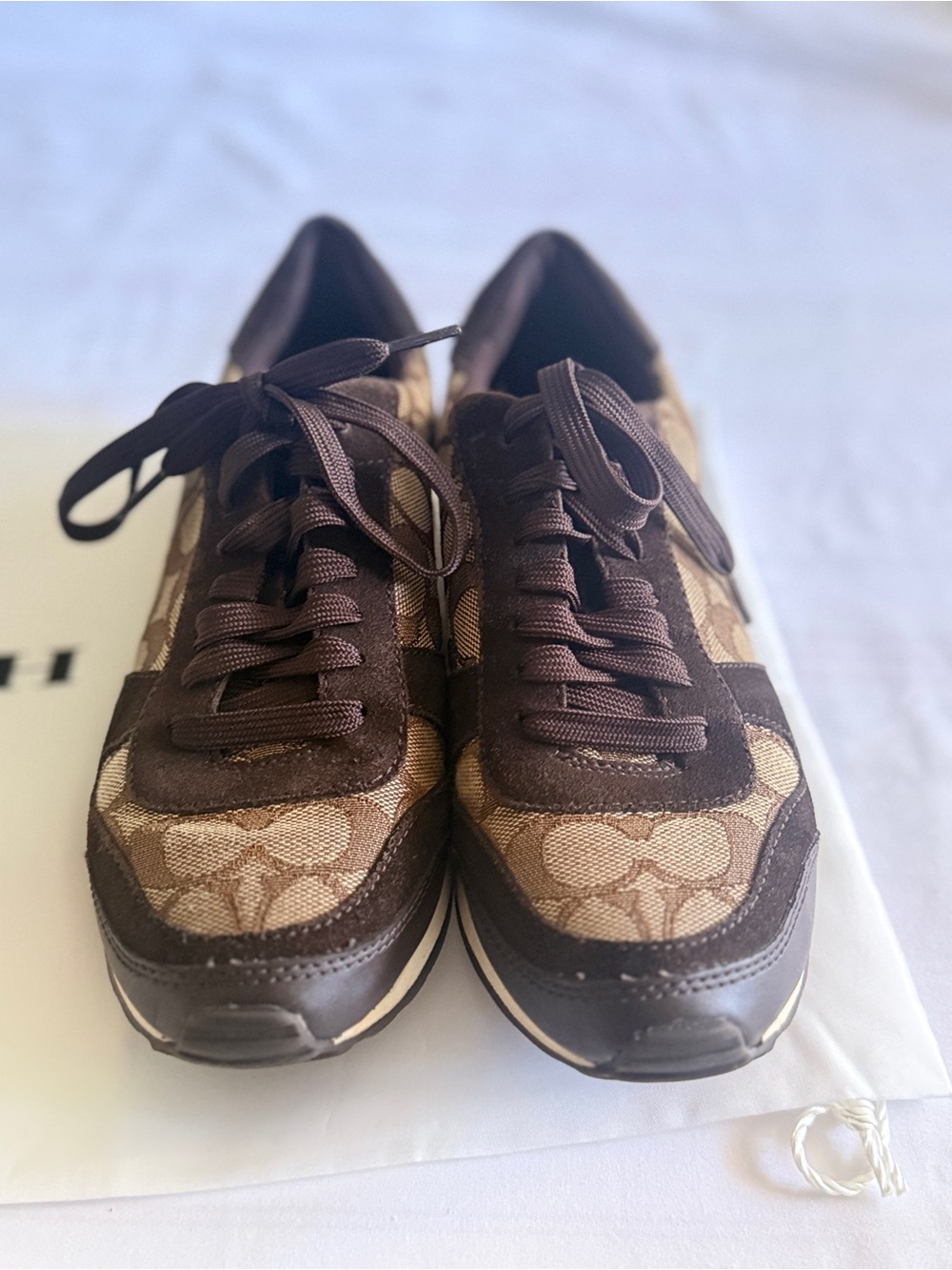 Coach Brown and Tan Signature Lace-Up Sneakers for Women